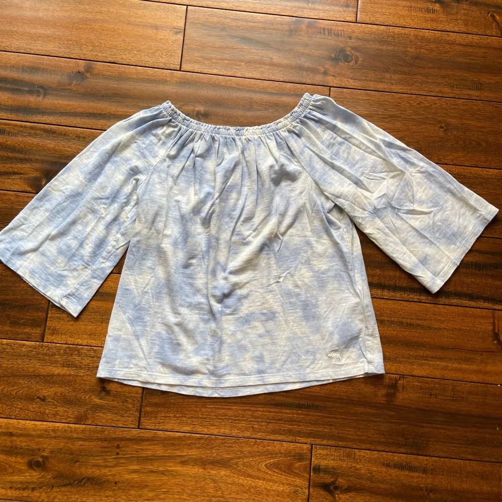 Light Blue and White Abercrombie Kids Off the Shoulder Top